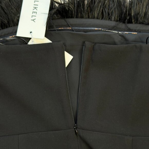 LIKELY DESI JUMPSUIT Black Ostrich Feather Trim NWT - Picture 8 of 12